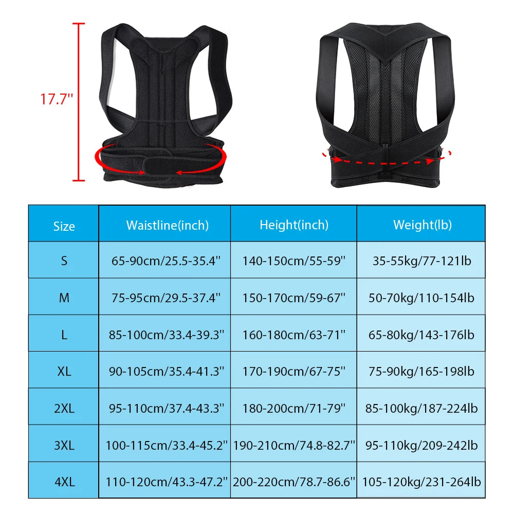 Adjustable Back Brace Posture Corrector for Men & Women – Lumbar Support Belt for Better Posture, Scoliosis & Back Pain Relief