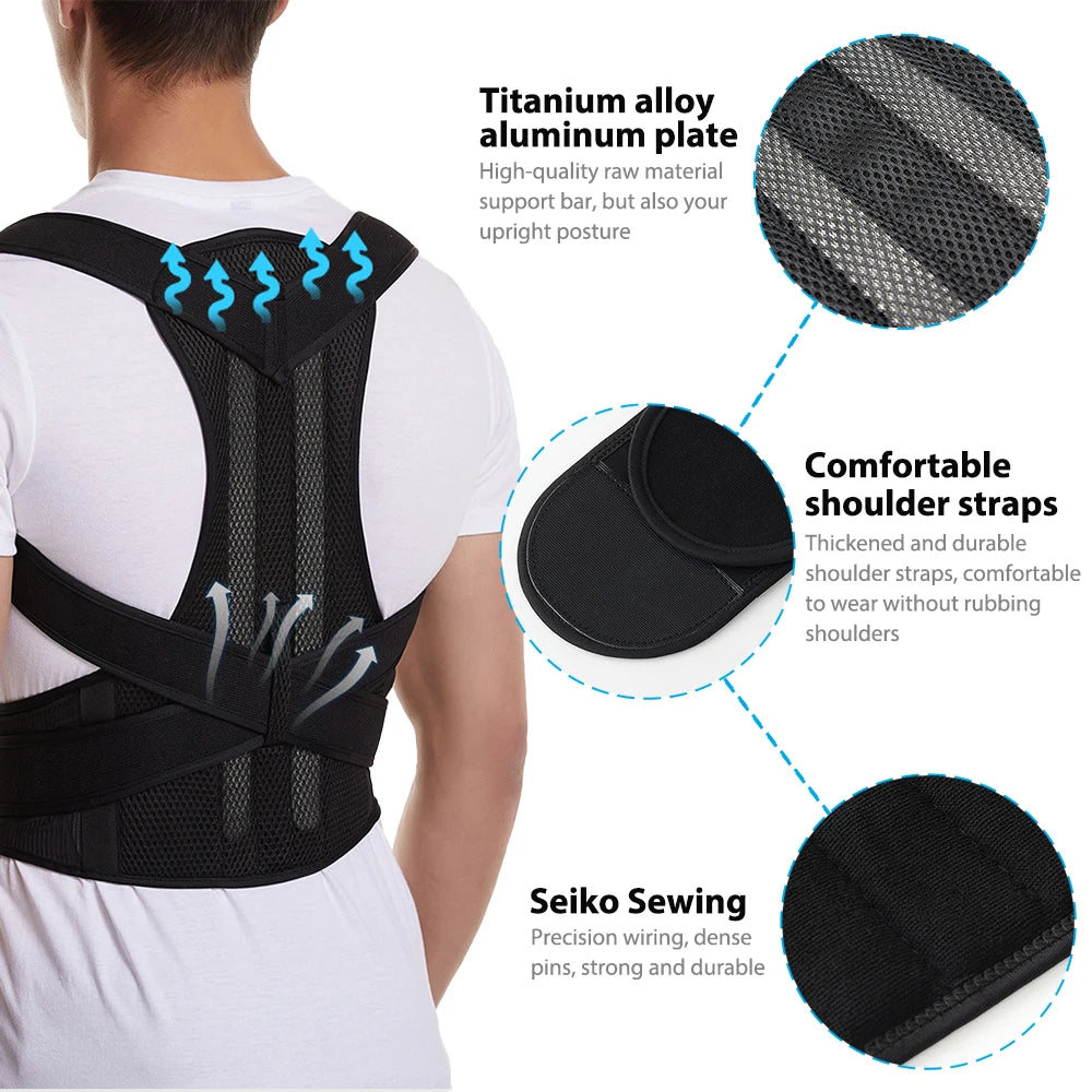 Adjustable Back Brace Posture Corrector for Men & Women – Lumbar Support Belt for Better Posture, Scoliosis & Back Pain Relief
