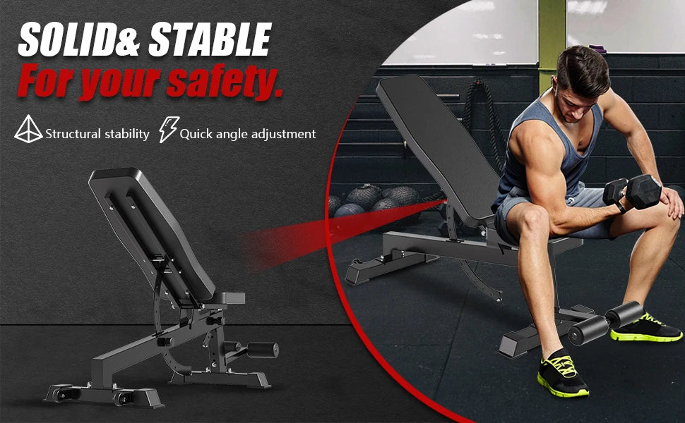Adjustable Weight Bench for Home Gym – Full Body Workout Bench with Flat, Incline & Decline Positions