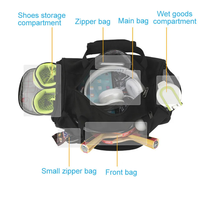 Multifunction Gym Bag with Wet & Dry Compartments and Shoe Pocket