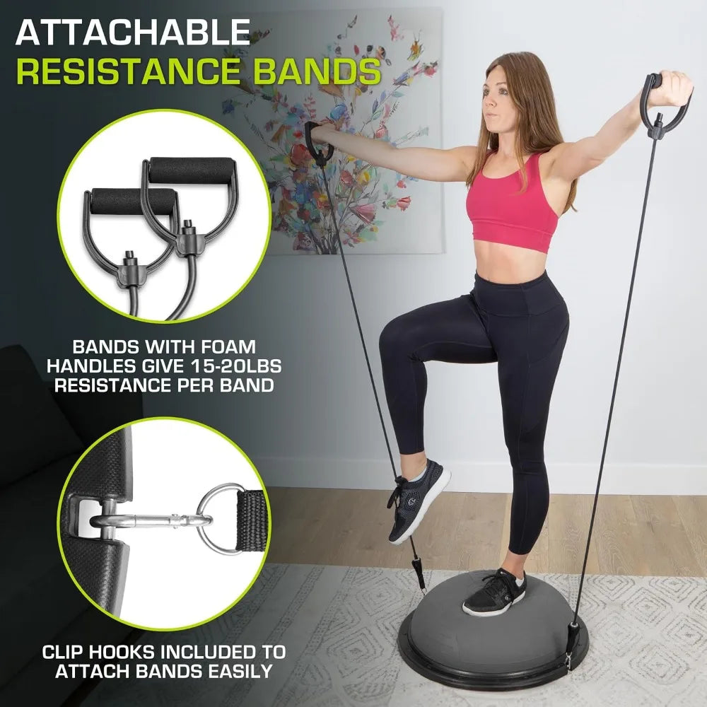 Half Balance Ball Trainer with Resistance Bands & Pump – Stability Exercise Ball for Home Gym, Yoga & Aerobic Workouts